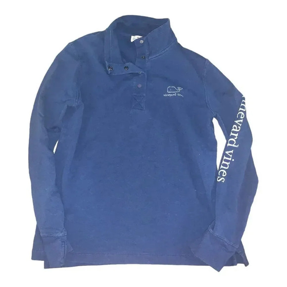 Vineyard Vines 1/4 Snap Button Pullover Mens Size M Blue Spell Out Double Sided - Picture 1 of 4